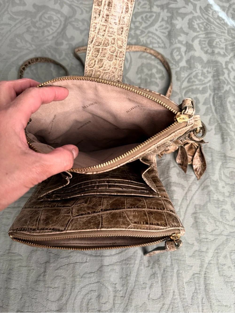 Brahmin Croc-Embossed Crossbody Bag - Taupe Brown